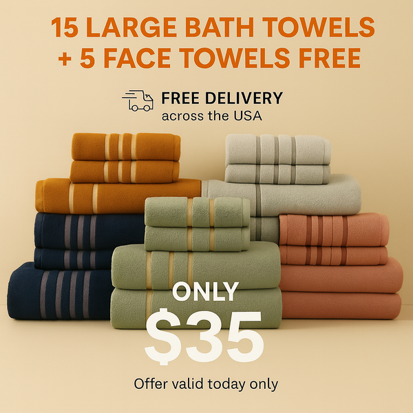 🔥 15 Luxury Bath Towels + 5 Free Face Towels – Limited Time Offer